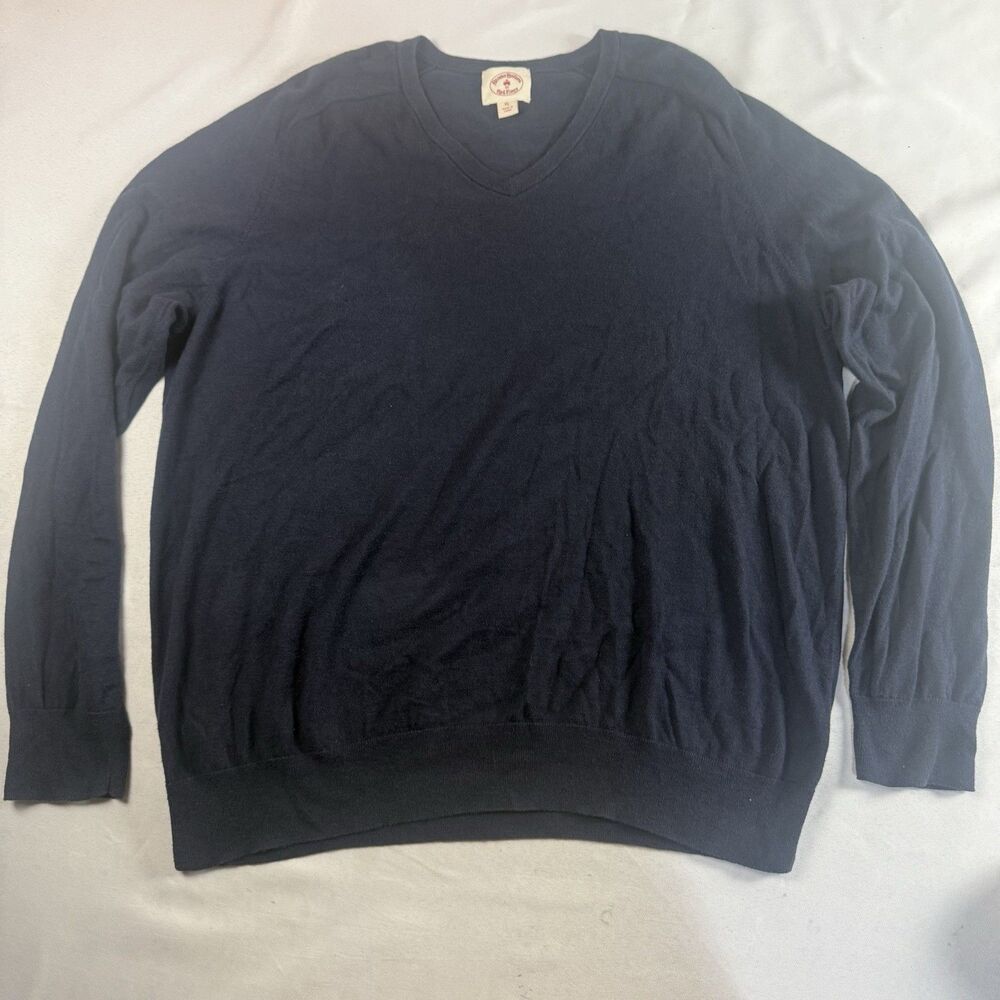 Brooks Brothers Red Fleece Navy Blue Cotton Cashmere V-Neck Sweater Mens XL